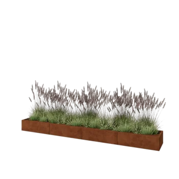 Corten plieno lauko vazonas XXL - Stačiakampis - 400 x 50 x 30 cm - Su dugno plokšte