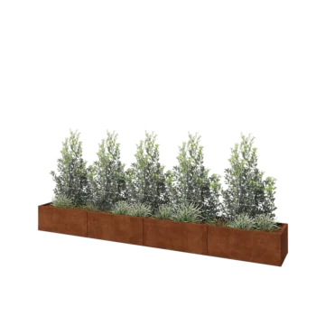 Corten plieno lauko vazonas XXL - Stačiakampis - 400 x 50 x 40 cm - Su dugno plokšte