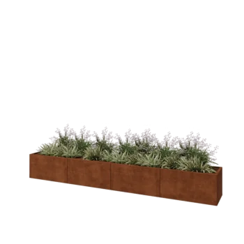 Corten plieno lauko vazonas XXL - Stačiakampis - 400 x 50 x 50 cm - Su dugno plokšte