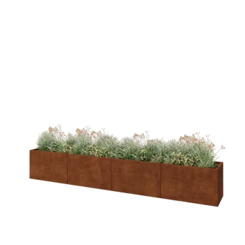 Corten plieno lauko vazonas XXL - Stačiakampis - 400 x 50 x 60 cm - Su dugno plokšte