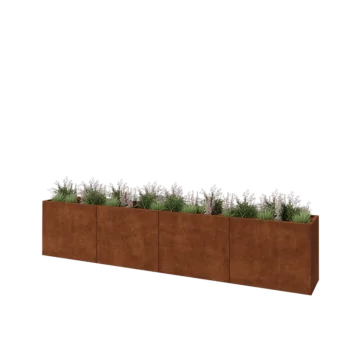 Corten plieno lauko vazonas XXL - Stačiakampis - 400 x 50 x 80 cm - Su dugno plokšte