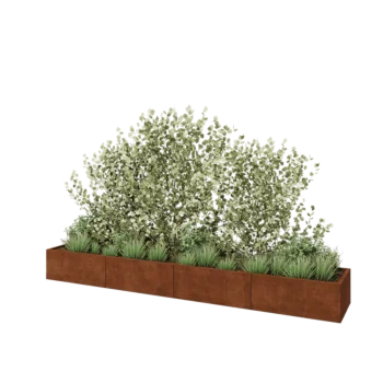 Corten plieno lauko vazonas XXL - Stačiakampis - 400 x 60 x 40 cm - Su dugno plokšte