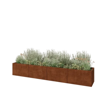 Corten plieno lauko vazonas XXL - Stačiakampis - 400 x 60 x 60 cm - Su dugno plokšte