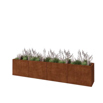 Corten plieno lauko vazonas XXL - Stačiakampis - 400 x 60 x 80 cm - Su dugno plokšte
