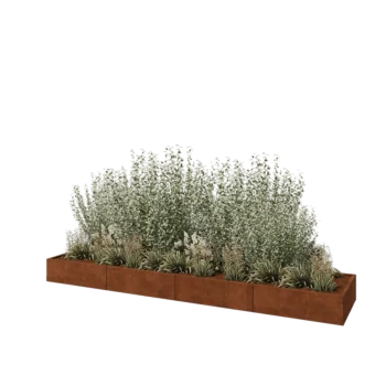 Corten plieno lauko vazonas XXL - Stačiakampis - 400 x 80 x 30 cm - Su dugno plokšte