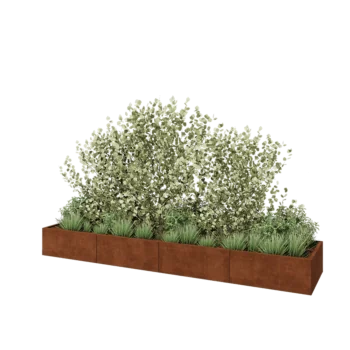 Corten plieno lauko vazonas XXL - Stačiakampis - 400 x 80 x 40 cm - Su dugno plokšte