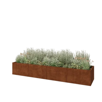 Corten plieno lauko vazonas XXL - Stačiakampis - 400 x 80 x 60 cm - Su dugno plokšte