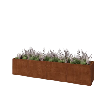 Corten plieno lauko vazonas XXL - Stačiakampis - 400 x 80 x 80 cm - Su dugno plokšte