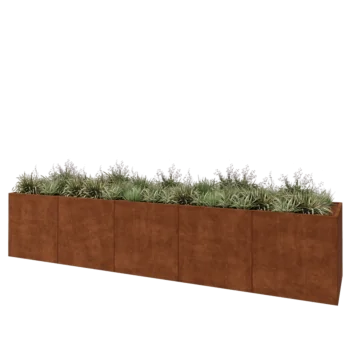 Corten plieno lauko vazonas XXL - Stačiakampis - 500 x 100 x 100 cm - Su dugno plokšte