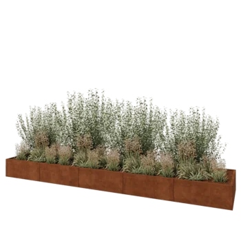 Corten plieno lauko vazonas XXL - Stačiakampis - 500 x 100 x 40 cm - Su dugno plokšte