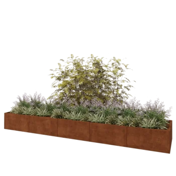 Corten plieno lauko vazonas XXL - Stačiakampis - 500 x 100 x 50 cm - Su dugno plokšte