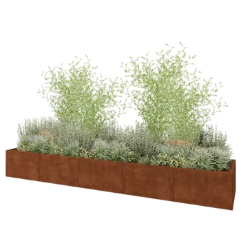 Corten plieno lauko vazonas XXL - Stačiakampis - 500 x 100 x 60 cm - Su dugno plokšte