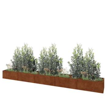 Corten plieno lauko vazonas XXL - Stačiakampis - 500 x 60 x 40 cm - Su dugno plokšte