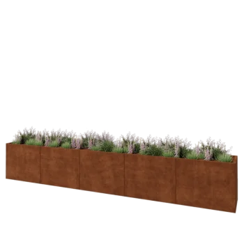Corten plieno lauko vazonas XXL - Stačiakampis - 500 x 60 x 80 cm - Su dugno plokšte