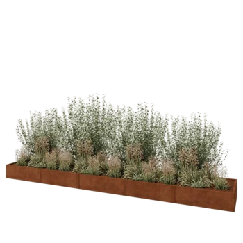 Corten plieno lauko vazonas XXL - Stačiakampis - 500 x 80 x 30 cm - Su dugno plokšte