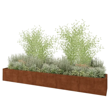Corten plieno lauko vazonas XXL - Stačiakampis - 500 x 80 x 60 cm - Su dugno plokšte