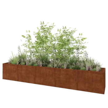 Corten plieno lauko vazonas XXL - Stačiakampis - 500 x 80 x 80 cm - Su dugno plokšte