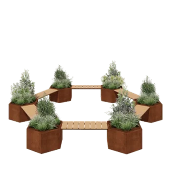 Corten plieno lauko vazonas - Laužo konfigūracija - 502,2 x 459,2 x 50 cm - Su suoliuku - Be dugno plokštės