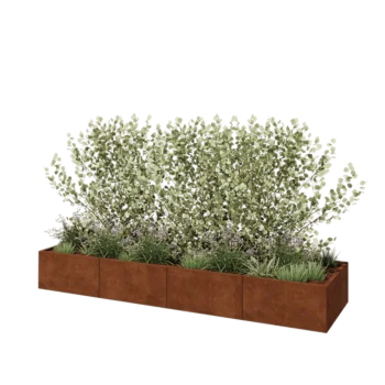 Corten plieno lauko vazonas XXL - Stačiakampis - 320 x 80 x 40 cm - Su dugno plokšte