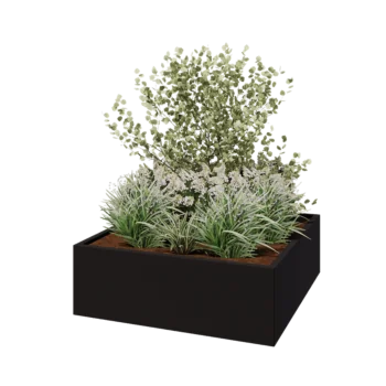 Plieninis lauko vazonas - Kvadratas - 120 x 120 x 40 cm - RAL9005 matinė (juoda) - Be dugno plokštės