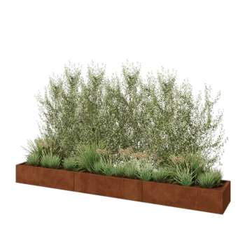 Corten plieno lauko vazonas XXL - Stačiakampis - 360 x 50 x 30 cm - Su dugno plokšte
