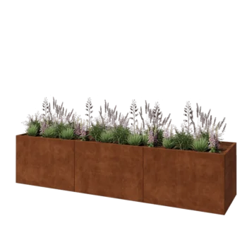 Corten plieno lauko vazonas XXL - Stačiakampis - 360 x 80 x 80 cm - Su dugno plokšte