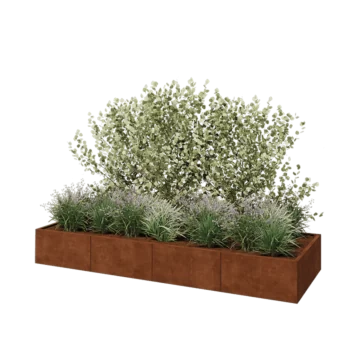 Corten plieno lauko vazonas XXL - Stačiakampis - 320 x 100 x 40 cm - Su dugno plokšte