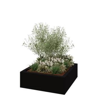 Stiklo pluošto vazonai - Kvadratinis - 120 x 120 x 40 cm - RAL9005 matinis (juodas) - Su dugnu