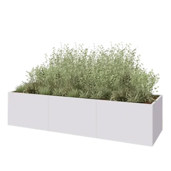 Plieninis lauko vazonas XXL - Stačiakampis - 360 x 100 x 80 cm - RAL9010 matinė (balta) - Su dugno plokšte