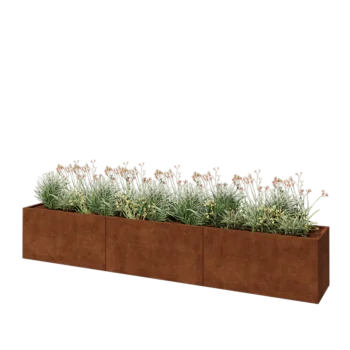 Corten plieno lauko vazonas XXL - Stačiakampis - 360 x 50 x 60 cm - Su dugno plokšte