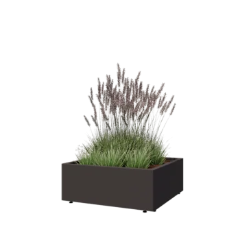 Plieninis lauko vazonas - Kvadratas - 80 x 80 x 30 cm - RAL7016 matinė (antracito pilka) - Su dugno plokšte - Su kojomis