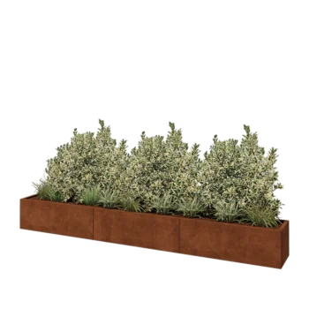 Corten plieno lauko vazonas XXL - Stačiakampis - 360 x 40 x 40 cm - Su dugno plokšte