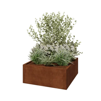 Corten plieno lauko vazonas - Kvadratas - 100 x 100 x 40 cm - Be dugno plokštės