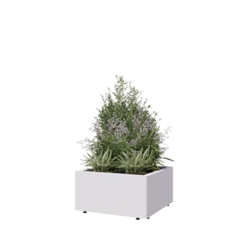 Plieninis lauko vazonas - Kvadratas - 60 x 60 x 30 cm - RAL9010 matinė (balta) - Su dugno plokšte - Su kojomis