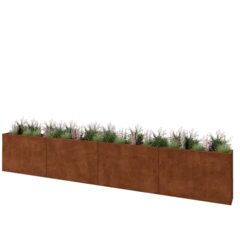 Corten plieno lauko vazonas XXL - Stačiakampis - 480 x 30 x 80 cm - Su dugno plokšte