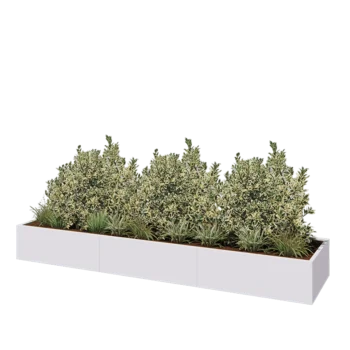 Plieninis lauko vazonas XXL - Stačiakampis - 360 x 80 x 40 cm - RAL9010 matinė (balta) - Su dugno plokšte