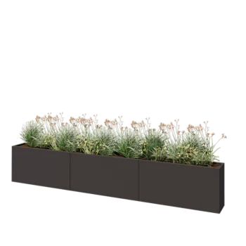 Plieninis lauko vazonas XXL - Stačiakampis - 360 x 30 x 60 cm - RAL7016 matinė (antracito pilka) - Su dugno plokšte