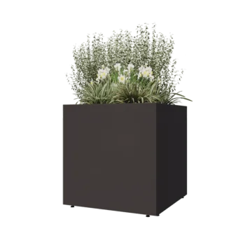 Plieninis lauko vazonas - Kvadratas - 80 x 80 x 80 cm - RAL7016 matinė (antracito pilka) - Su dugno plokšte - Su kojomis