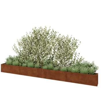 Corten plieno lauko vazonas XXL - Stačiakampis - 480 x 30 x 40 cm - Su dugno plokšte