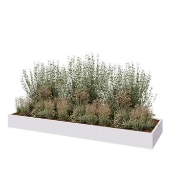 Plieninis lauko vazonas XXL - Stačiakampis - 360 x 100 x 30 cm - RAL9010 matinė (balta) - Su dugno plokšte