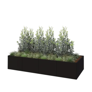 Plieninis lauko vazonas XXL - Stačiakampis - 320 x 120 x 60 cm - RAL9005 matinė (juoda) - Be dugno plokštės