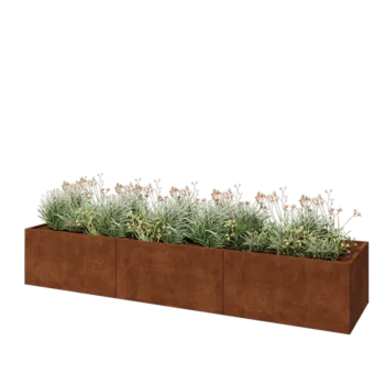 Corten plieno lauko vazonas XXL - Stačiakampis - 360 x 80 x 60 cm - Su dugno plokšte