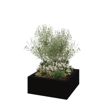 Stiklo pluošto vazonai - Kvadratinis - 100 x 100 x 40 cm - RAL9005 matinis (juodas) - Su dugnu