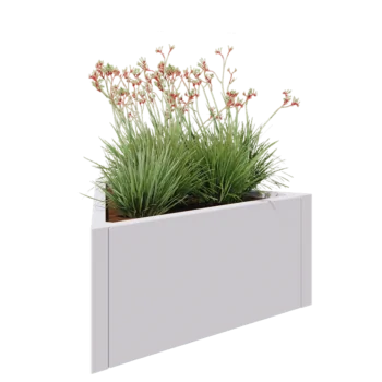 Plieninis lauko vazonas - Lygiakraštis trikampis - 90,6 x 78,3 x 40 cm - RAL9010 matinė (balta) - Be dugno plokštės