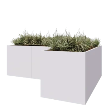 Plieninis lauko vazonas - L-forma - 300 x 200 x 80 cm - RAL9010 matinė (balta) - Be dugno plokštės