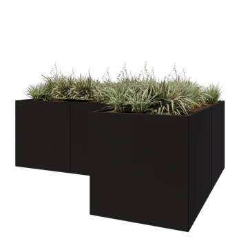 Plieninis lauko vazonas - L-forma - 300 x 200 x 80 cm - RAL9005 matinė (juoda) - Be dugno plokštės