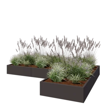 Plieninis lauko vazonas - L-forma - 300 x 200 x 30 cm - RAL7016 matinė (antracito pilka) - Be dugno plokštės