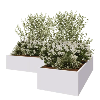 Plieninis lauko vazonas - L-forma - 300 x 200 x 50 cm - RAL9010 matinė (balta) - Su dugno plokšte