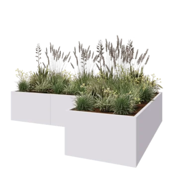 Plieninis lauko vazonas - L-forma - 300 x 200 x 60 cm - RAL9010 matinė (balta) - Be dugno plokštės