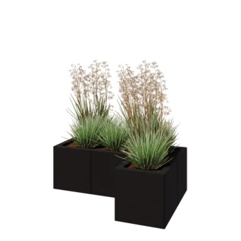 Plieninis lauko vazonas - L-forma - 90 x 60 x 30 cm - RAL9005 matinė (juoda) - Be dugno plokštės